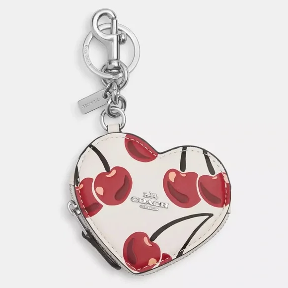 Coach Heart Coin Pouch Bag Charm With Cherry Print nwt in packaging - Picture 1 of 4